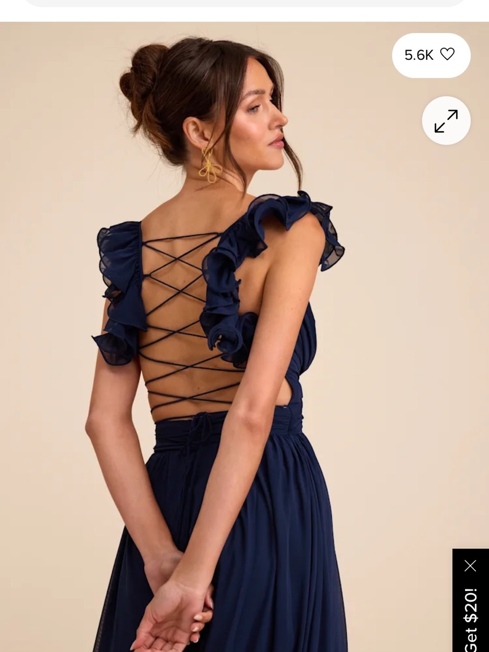 Navy Ruffle Sleeve Lace-Up Back Maxi Dress NWT